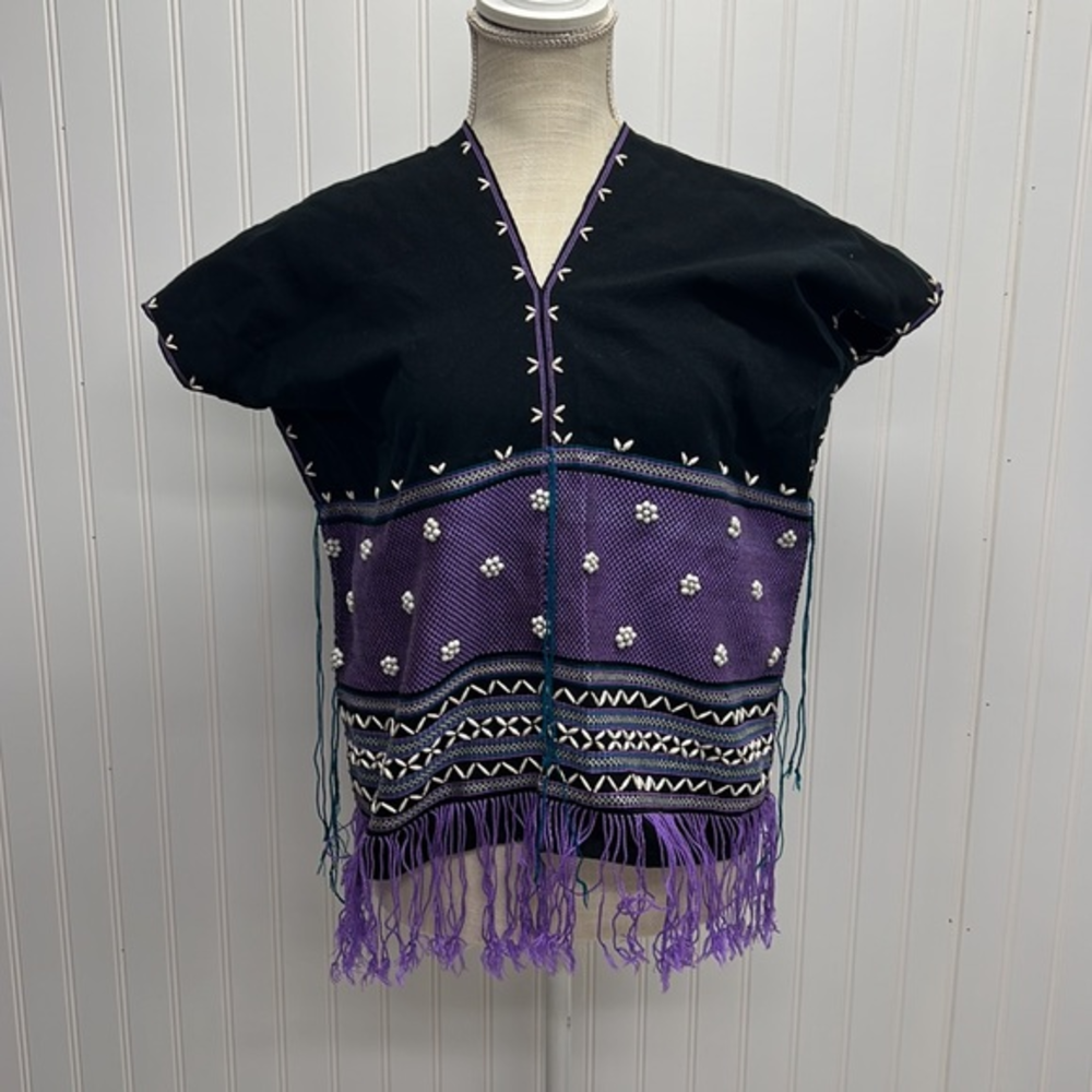 Bohemian Woven Tunic Poncho‎ Shell Embellishment